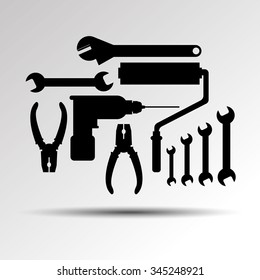 drill pliers tool hammer vector wrench saw repair screwdriver icon work