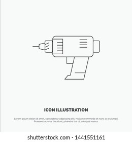 Drill, Power, Machine, Cordless, Electronics Line Icon Vector