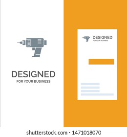 Drill, Power, Machine, Cordless, Electronics Grey Logo Design and Business Card Template. Vector Icon Template background