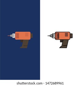 Drill, Power, Machine, Cordless, Electronics  Icons. Flat and Line Filled Icon Set Vector Blue Background