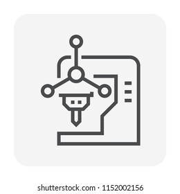 Drill press or bench drill vector icon. Industrial machine, table for manufacturing, engineering and construction for worker, machinist use to drilling in wood, metal, steel in workshop. 64x64 px.