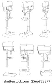 Drill Press Line Art Vector Illustration on White Background. High-Precision Design for Metalworking, Carpentry, and Industrial Applications