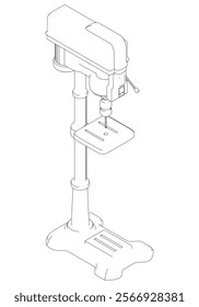 Drill Press Line Art Vector Illustration on White Background. High-Precision Design for Metalworking, Carpentry, and Industrial Applications