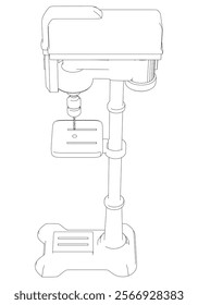 Drill Press Line Art Vector Illustration on White Background. High-Precision Design for Metalworking, Carpentry, and Industrial Applications