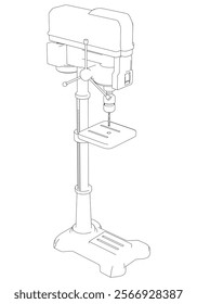 Drill Press Line Art Vector Illustration on White Background. High-Precision Design for Metalworking, Carpentry, and Industrial Applications