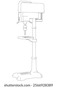 Drill Press Line Art Vector Illustration on White Background. High-Precision Design for Metalworking, Carpentry, and Industrial Applications