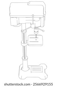 Drill Press Line Art Vector Illustration on White Background. High-Precision Design for Metalworking, Carpentry, and Industrial Applications