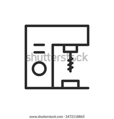 Drill press, linear style icon. Stationary drill press machine for precise drilling. Editable stroke width.