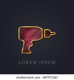 Drill Red Ruby with Golden Frame Precious Jewellery Icon / Logo Design