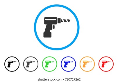 Drill rounded icon. Style is a flat drill gray symbol inside light blue circle with black, gray, green, blue, red, orange color versions. Vector designed for web and software interfaces.