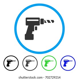 Drill rounded icon. Vector illustration style is a flat iconic symbol inside a circle, black, gray, blue, green versions. Designed for web and software interfaces.