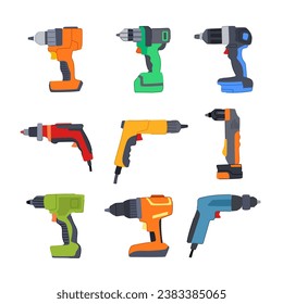 drill set cartoon. industry construction, industrial tool, technology repair drill sign. isolated symbol vector illustration