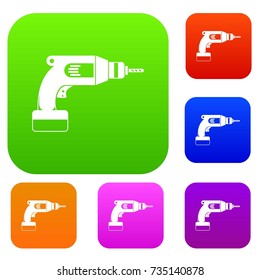 Drill set icon color in flat style isolated on white. Collection sings vector illustration