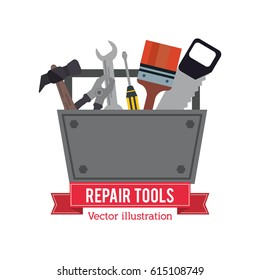 Drill spatula saw wrench tool icon. Repair concept. Vector graph