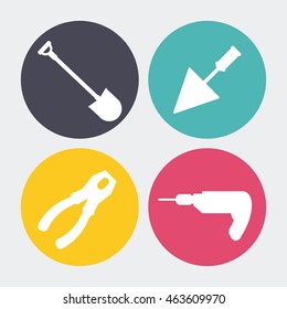 Drill spatula shovel pliers tool icon. Repair construction concept. Circles and Colorfull illustration. Vector graphic