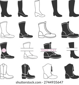 Drill Team Marching Band Majorette Boots Silhouette, Drill Team Nancy Boots Set, Majorette Boots Monogram Vector Illustration