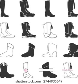 Drill Team Marching Band Majorette Boots Silhouette, Drill Team Nancy Boots Set, Majorette Boots Monogram Vector Illustration