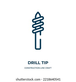 Drill tip icon. Linear vector illustration from construction line craft collection. Outline drill tip icon vector. Thin line symbol for use on web and mobile apps, logo, print media.