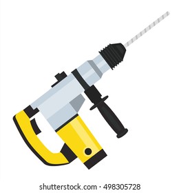 Drill tool with bit icon. Household electric instrument for boring wood and metal with screwdriver function. Perforator vector illustration