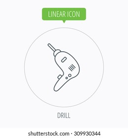 Drill tool icon. Electric jack-hammer sign. Linear outline circle button. Vector