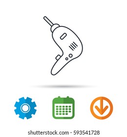 Drill tool icon. Electric jack-hammer sign. Calendar, cogwheel and download arrow signs. Colored flat web icons. Vector