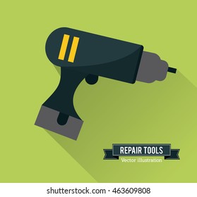 Drill tool icon. Repair construction concept. Green background and Colorfull illustration. Vector graphic