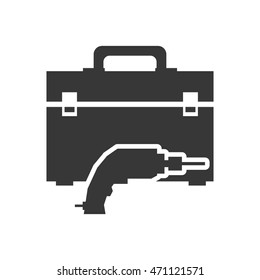 drill tool kit box repair construction silhouette icon. Flat and Isolated design. Vector illustration