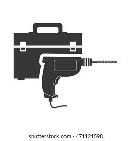 drill tool kit box repair construction silhouette icon. Flat and Isolated design. Vector illustration