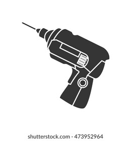 drill tool repair electronic construction device silhouette vector illustration