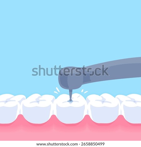 Drill the tooth with dental drill - Text box banner (square) illustration vector design. Dental care concept.
