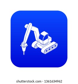 Drill tractor icon blue vector isolated on white background