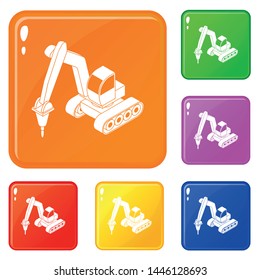 Drill tractor icons set collection vector 6 color isolated on white background