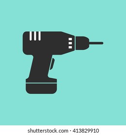 Drill    vector icon.  Illustration isolated on green  background for graphic and web design.