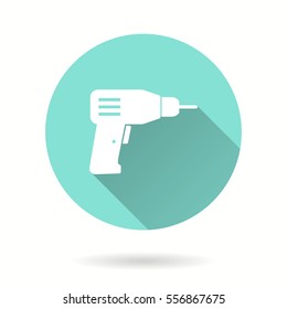 Drill vector icon with long shadow. Illustration isolated for graphic and web design.