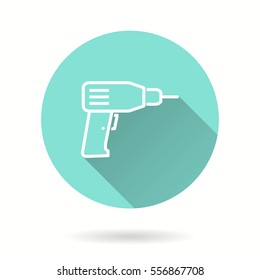 Drill vector icon with long shadow. Illustration isolated for graphic and web design.
