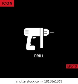 Drill vector icon on black background. Illustration flat icon for graphic, print media interfaces and web design.
