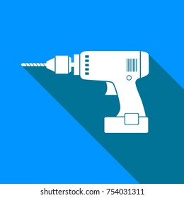 Drill vector icon on blue background