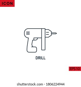 Drill vector icon on white background. Illustration line icon for graphic, print media interfaces and web design.
