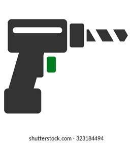 Drill vector icon. Style is bicolor flat symbol, green and gray colors, rounded angles, white background.