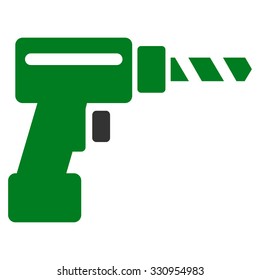 Drill vector icon. Style is bicolor flat symbol, green and gray colors, rounded angles, white background.