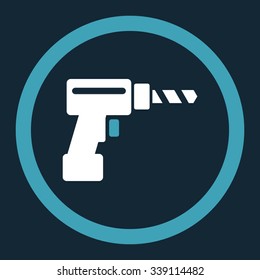 Drill vector icon. Style is bicolor flat rounded symbol, blue and white colors, rounded angles, dark blue background.