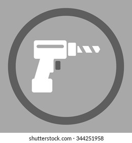 Drill vector icon. Style is bicolor flat rounded symbol, dark gray and white colors, rounded angles, silver background.