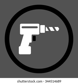 Drill vector icon. Style is bicolor flat rounded symbol, black and white colors, rounded angles, gray background.