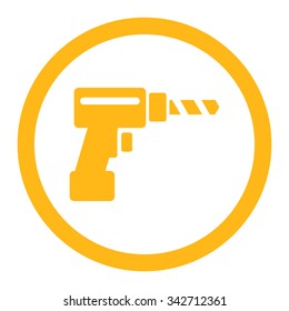 Drill vector icon. Style is flat rounded symbol, yellow color, rounded angles, white background.