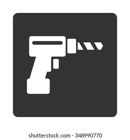 Drill vector icon. Style is flat rounded square button, white and gray colors, white background.