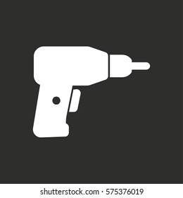 Drill vector icon. White illustration isolated on black background for graphic and web design.