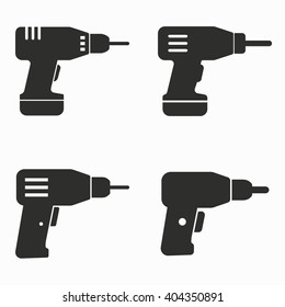 Drill    vector icons set. Black  illustration isolated on white  background for graphic and web design.