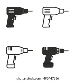 Drill vector icons set. Black illustration isolated on white background for graphic and web design.