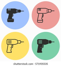 Drill vector icons set. Black illustration isolated for graphic and web design.