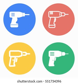Drill vector icons set. White illustration isolated for graphic and web design.